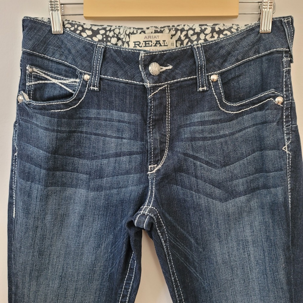 Ariat Real Denim Women 32S Lakeshore Lowrise Boot Rosy Whipstitch Jeans Western - Picture 2 of 14